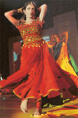 A student performs at the mega annual award function of NIFD at Kalagram on Tuesday. 