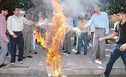 Sopu activists burn an effigy of the Vice- Chancellor to protest against fee hike at Panjab University in Chandigarh on Thursday.