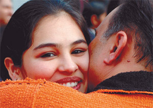 A relieved class X student hugging her father after the completion of her Board exams in the Capital on Thursday