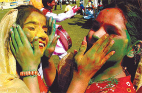 Schoolchildren celebrating Holi during a campaign to create awareness on TB in the Capital on Thursday. 