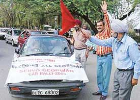 Servo-Georgian Car Rally-2005 being flagged off from Sukhna Lake in Chandigarh on Friday. 