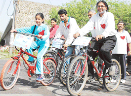 PUTA members and PGI staff take part in cycle rally organised by the Chandigarh Cardiovascular Diseases Prevention Project in Chandigarh on Sunday. 
