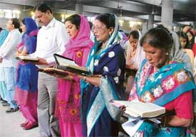 Christians pray in Kalvary Church on Easter in Ludhiana on Sunday