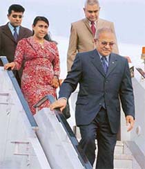 Maldives President M A Gayoom and his wife Nasreena arrives at the IGI Airport in New Delhi