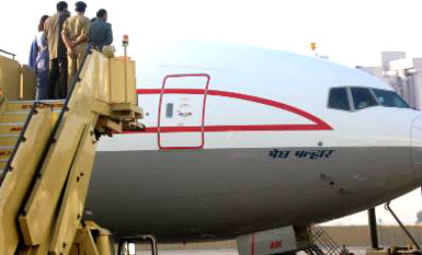 The inaugural flight of Air-India from Delhi to Los Angeles in New Delhi on Monday
