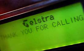The screen on a Telstra public phone in Sydney shows a message which appeared at the end of a call