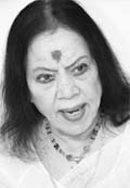 Kathak queen Sitara Devi makes a point during a conversation in Chandigarh