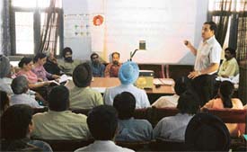 Dr D.S. Dadwal, a representative of the WHO, addresses a workshop for the coming pulse polio campaign in Ludhiana on Tuesday