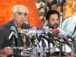 Senior BJP leader and Leader of Opposition in the Rajya Sabha Jaswant Singh briefs mediapersons at a press conference