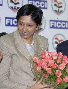 Indra Nooyi, President and CEO, Pepsico Inc, at the members of Indo-US Parliamentary Forum Meeting at the Ficci office in New Delhi