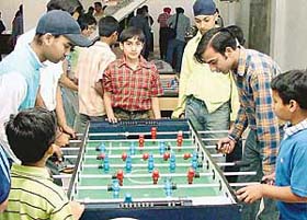 Children look at new indoor sports facilities at CRB Public School, Sector 7, Chandigarh