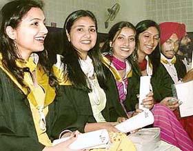 Students of Sri Guru Gobind Singh College, Sector 26, in a jubilant mood after receiving their degrees