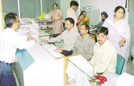 Officials of the Oriental Bank of Commerce, Sector 19,  working till late night