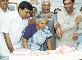 Chief Minister Sheila Dikshit celebrating her 67th birthday at the Vidhan Sabha in the Capital on Thursday.