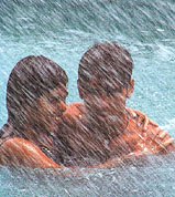 A young couple beat the heat at Appu Ghar Oyster Park in the Capital on Friday.