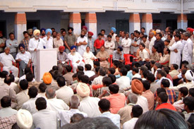 SAD leaders meet action committee members at Goniana Mandi on Friday.