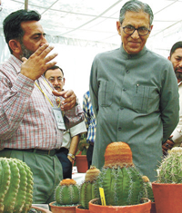 Lt-Governor B.L. Joshi after inaugurating an exhibition  on cactus at Dilli Haat in the Capital on Saturday.