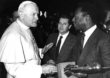Former Brazilian soccer star Pele with Pope John Paul II during their meeting at the Vatican on March 18, 1978. Pele led Brazil to three World Cup titles as a player in 1958, 1962 and 1970.