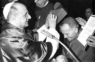 Pope Paul VI places the red berretta on Karol Wojtyla the day he was nominated as cardinal at the Vatican on June 26, 1967. Karol Wojtyla later became Pope John Paul II