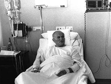 Pope John Paul II recovers in Rome's Policlinico Agostino Gemelli Hospital on May 19, 1981, six days after he was shot during an assassination attempt by Turkish terrorist Mehmet Ali Agca in St. Peter's Square