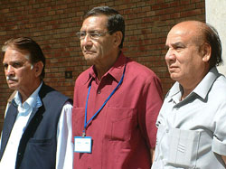 Members of the Editorial Board of Lehran, a monthly magazine published from Lahore, Mohammad Sadiq Pervez, Mr Akhtar Hussain Akhtar and Prof Ashiq Rahil, in Amritsar on Saturday. 