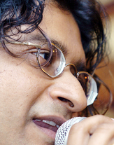 Popular singer Krishna Kumar Menon, also known as Kay Kay, sings a song from his album during a press conference in Bangalore on Saturday evening. The conference was organised to announce the start of the annual Corporate Carnival in the city, due to last over 16 hours in the next two days.