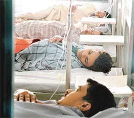 Jaundice victims from the Dugri area being treated at the Civil Hospital in Ludhiana on Monday
