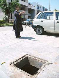 A missing manhole cover in Sector 38 (West)