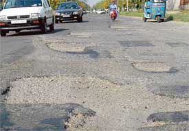 Potholes dot roads separating Sectors 33 and 34, and Sectors 39 and 40 in Chandigarh