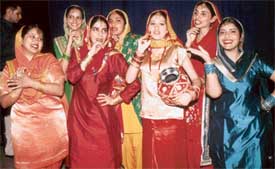 Students of Sri Sukhmani Institute of Engineering and Technology, Dera Bassi, perform giddha during LAMHE-2005 at Tagore Theatre