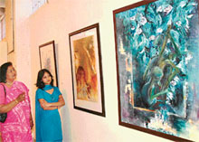 Paintings on display at Punjab Kala Bhavan, Sector 16, Chandigarh. 