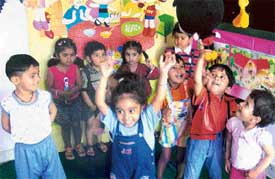 Tiny tots of Chanda Mama Play School enjoy the welcome party arranged