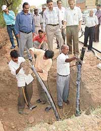 Repair work in progress at the Industrial Area Phase-I on Friday from where the telephone cables of the BSNL were stolen two days ago