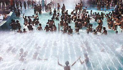 People trying to beat the heat at Oyster water park, Appu Ghar, in the Capital on Friday
