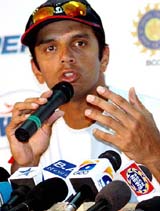 Indian vice-captain Rahul Dravid addresses the media at Keenan Stadium in Jamshedpur on Friday prior to the 3rd one-day international against Pakistan