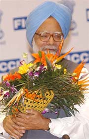 Prime Minister Manmohan Singh at the inauguration of Agriculture Summit 2005 at Vigyan Bhavan in New Delhi on Saturday. 