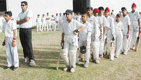 Under-15 trials in progress at DAV School, Sector 8, Chandigarh, on Saturday.