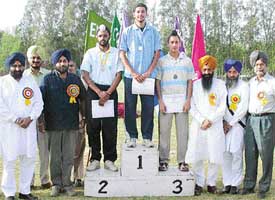 Winners with Mr Sukhbir Singh Badal during the annual athletics meet of Guru Nanak Dev Engineering College