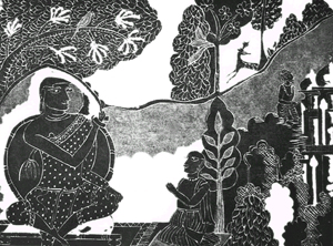 The Guru and his pupil in the ashrama. Graphic print, 2005