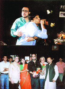 Top: A scene featuring Dinesh Thakur in Hai Mera Dil and (above) Dinesh Thakur and his team felicitated on the occasion of the 1000th show of Hai Mera Dil