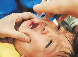 Polio drops being given to a child during the pulse polio drive in Panchkula