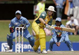 Australian vice-captain Karen Rolton plays a shot during the Womens World Cup final against India at Supersport Park in Pretoria