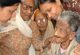 Ninetyfive-year-old Rosy smiles in the company of inmates at the Old Age Home, Sector 15, Chandigarh