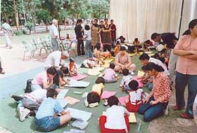 Children at a painting competition organised by the Welfare Society, Sector 45B, Chandigarh