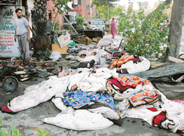 Remains of mattresses burnt in a fire that broke out in a house in Sector 44 in Chandigarh on Tuesday.