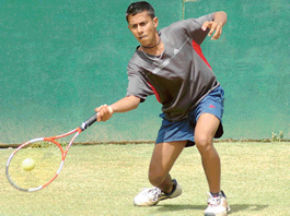 A player in action during the AITA Talent Series at the Lake Club, Chandigarh, on Tuesday.