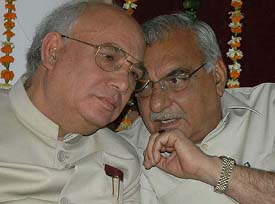Union Law Minister H.R Bhardwaj and Haryana Chief Minister B.S. Hooda at a function in Chandigarh