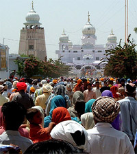 Devotees throng Takht Sri Damdama Sahib, a day prior to Baisakhi, at Talwandi Sabo on Wednesday.