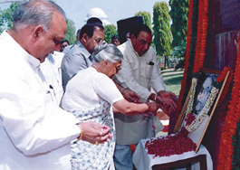 Delhi Chief Minister Sheila Dikshit, Vidhan Sabha Speaker Ch Prem Singh, Industry Minister Mangat Ram Singhal and others paying tribute to Dr Bhimrao Ambedkar on his birth anniversary in the Capital on Thursday. 