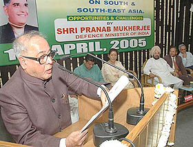 Defence Minister Pranab Mukherjee delivers the Dr V.N. Tewari Oration at Panjab University, Chandigarh, on Thursday. 